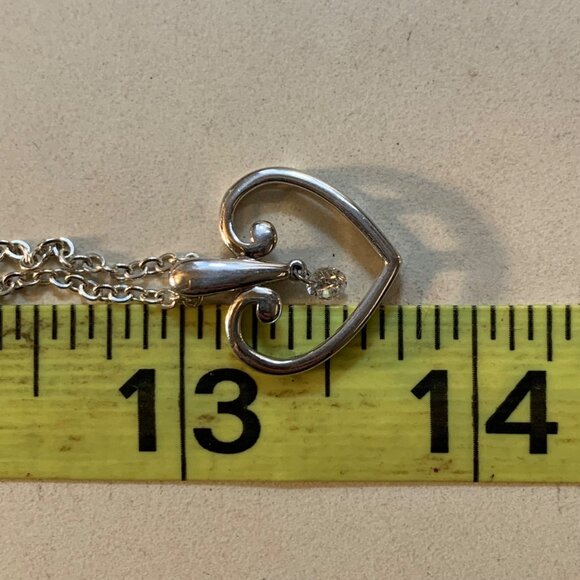 VTG Solid Sterling Silver 925 Cubic Zirconia Heart Pendant Necklace Size 18'' - Picture 7 of 11